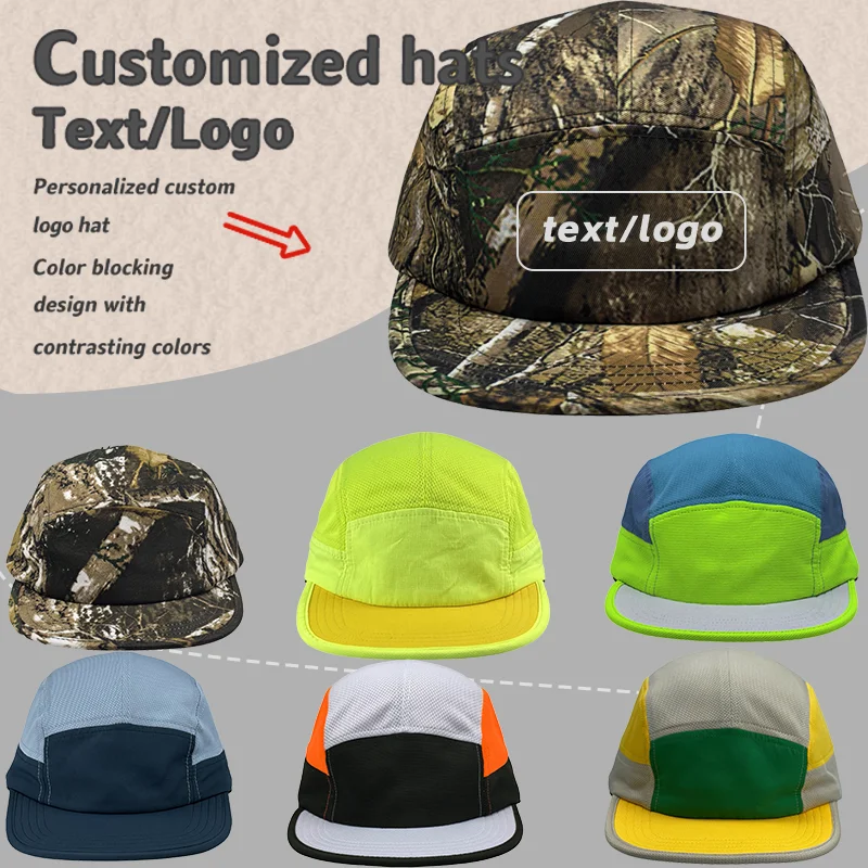 

Custom Logo Camouflage Print Five-panel Flat-brimmed Hip-hop Hat Summer Men's and Women's Adjustable Running Sports Baseball Cap