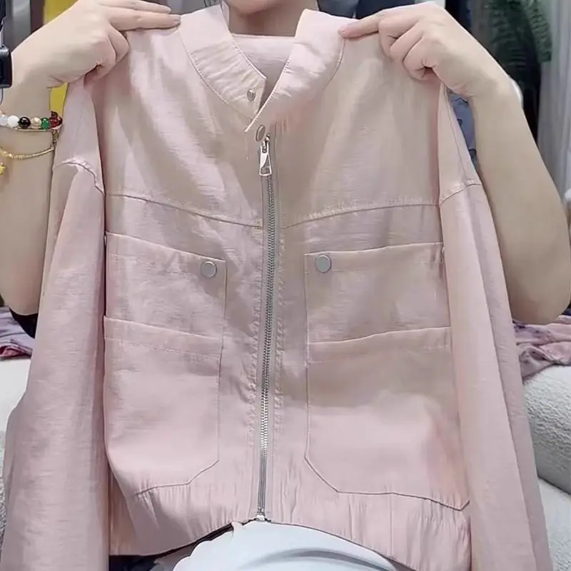 

Elegant And Casual Pink Long Sleeved Sunscreen Jacket For Women In Spring And Summer 2025 Fashionable And Versatile Thin Jacket