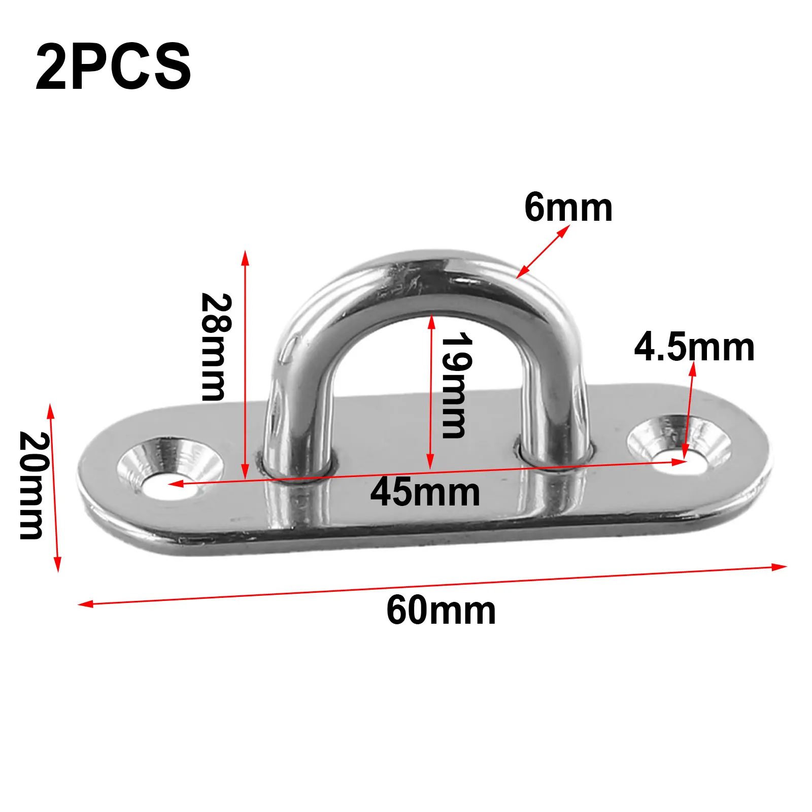 2pcs Eye Plate Oblong Pad U-Shaped Ring Hook Heavy Duty Stainless Steel Hook Mount Ceiling Fan Boat Deck Ropes Hanging Kit