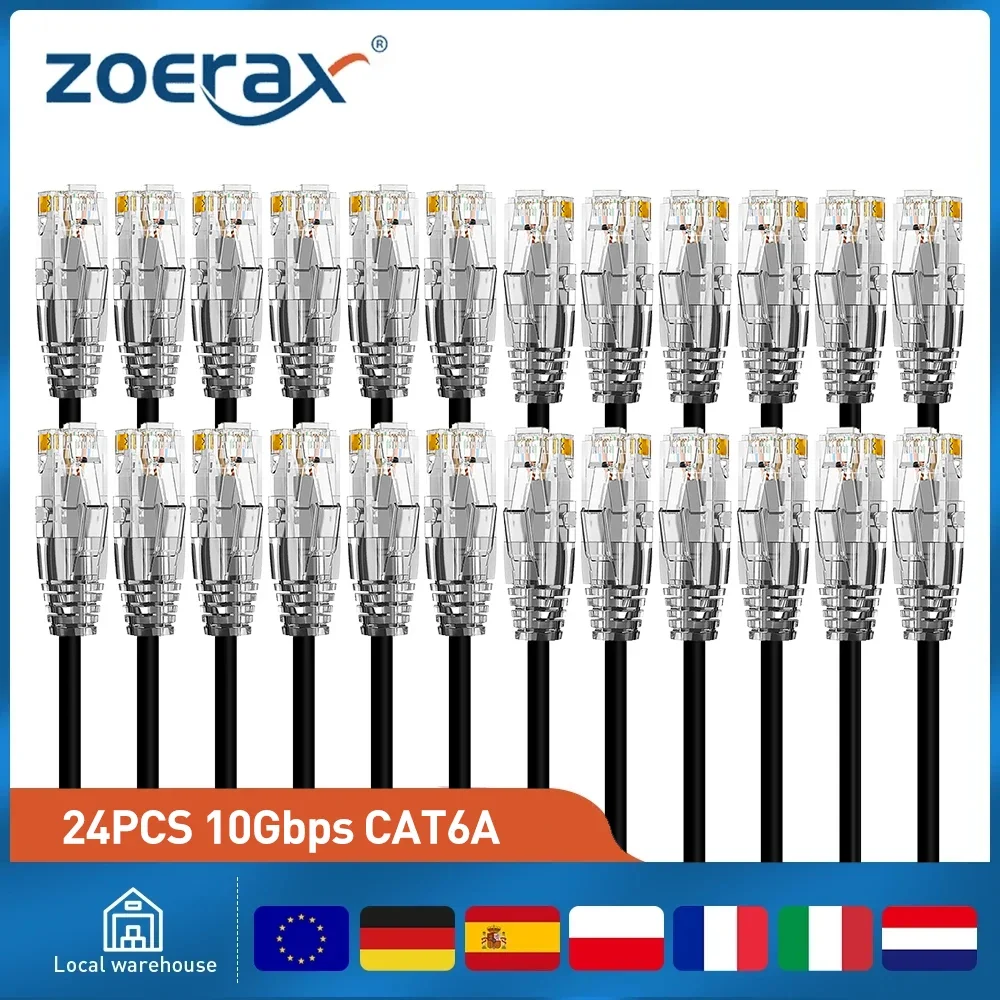 ZoeRax 24 Stück RJ45 CAT6A CAT6 Ethernet-Patchkabel 10Gbps PoE LAN-Kabel 28AWG UTP LAN-Leitung für Patchpanel PC TV Router Tablet