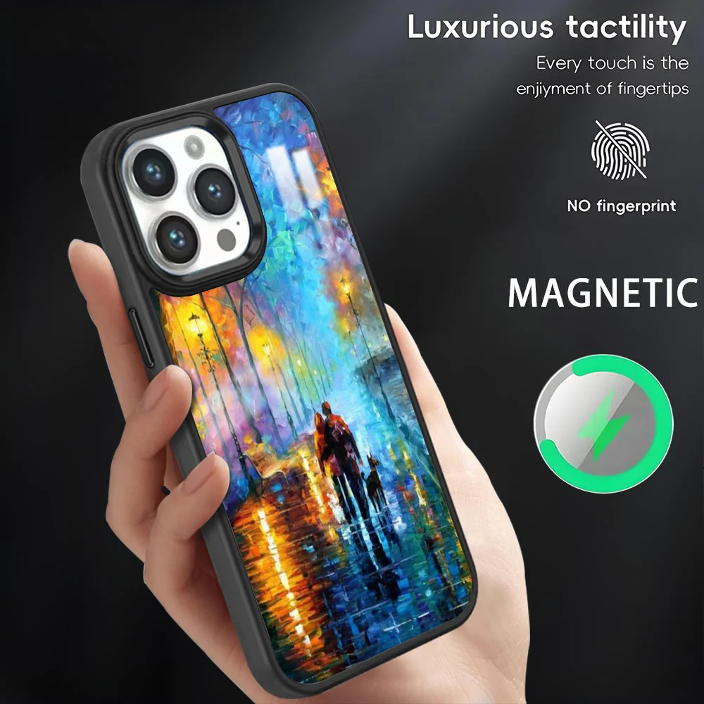 

L-Leonid Afremov Oil Painting Phone Case For iPhone 16 15 14 13 12 11 Pro Max Plus Mini Magnetic Magsafe Wireless Charging Cover