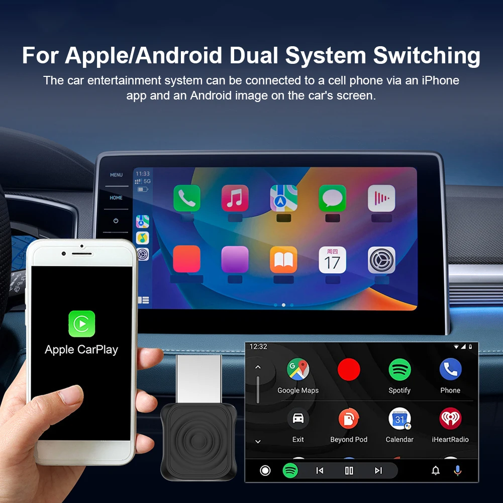 2 في 1 سلكي إلى محول لاسلكي لاسلكي أندرويد أوتوماتيكي صغير لاسلكي CarPlay AI Box USB دونغل لهاتف iPhone Android للجميع