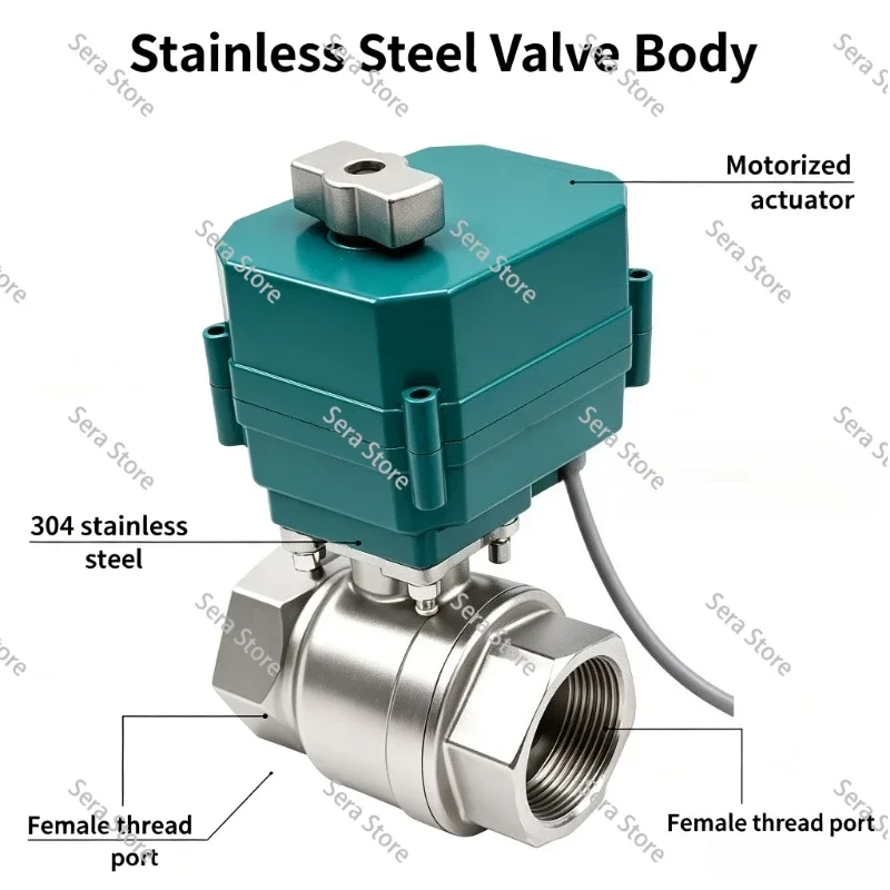 Fail Safe Auto Reset Motorized Ball 2-Wire AC220V 304 Stainless Steel Female Thread for Water Pipeline Automatic on Control