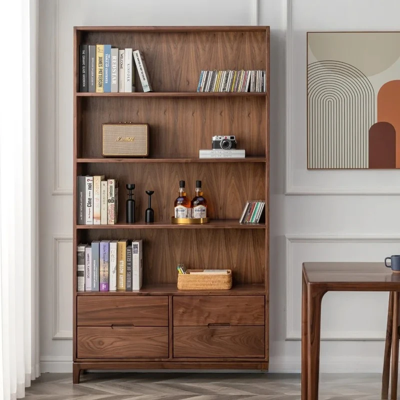 For sale,  American black walnut bookcase, all solid wood, Nordic simple storage, locker, living room bookshelf, free shipping.