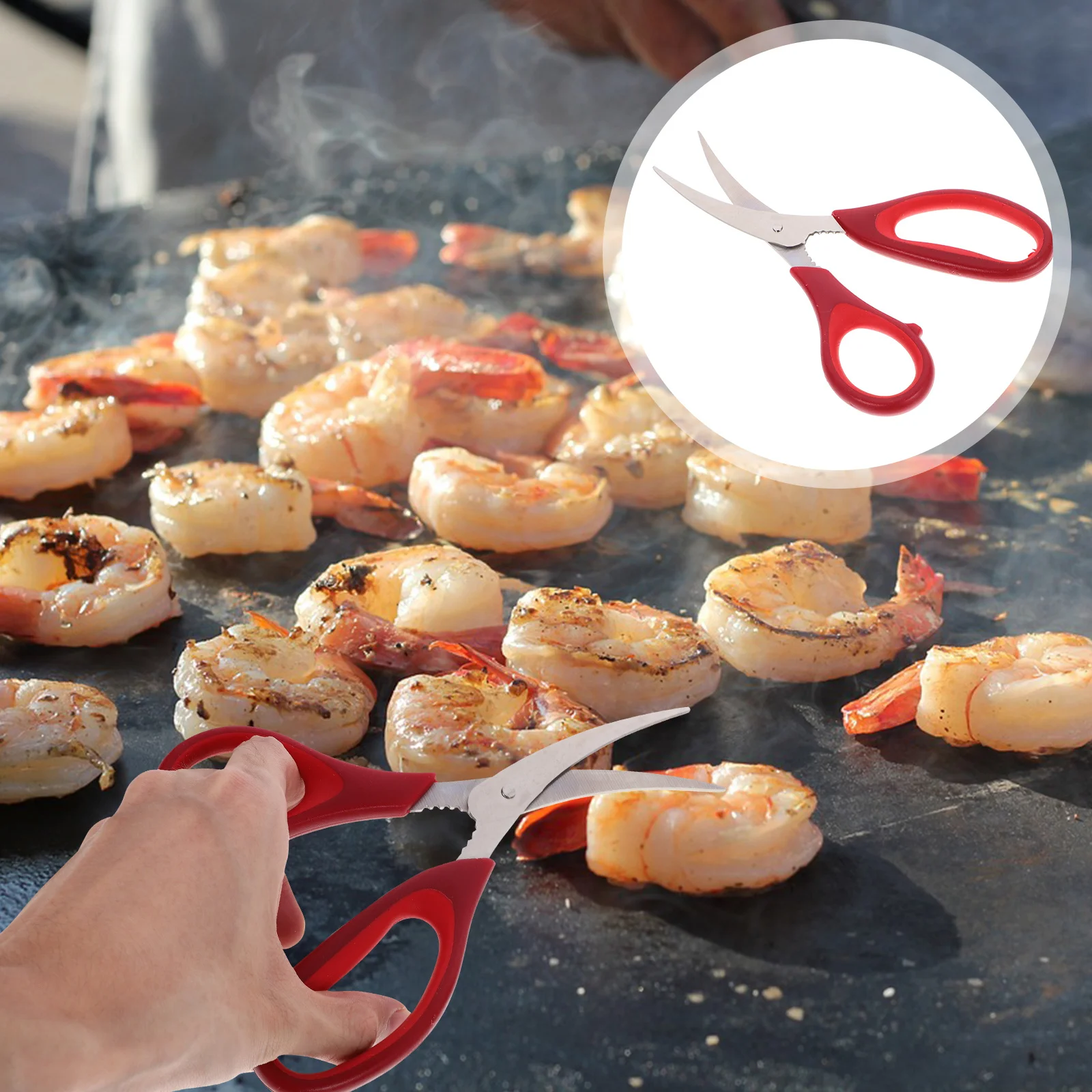 

Ergonomic Non-Slip Handle Shrimp Scissors Stainless Steel Multi-Purpose Kitchen Scissors for Poultry Fish Red Shrimp Line Shears