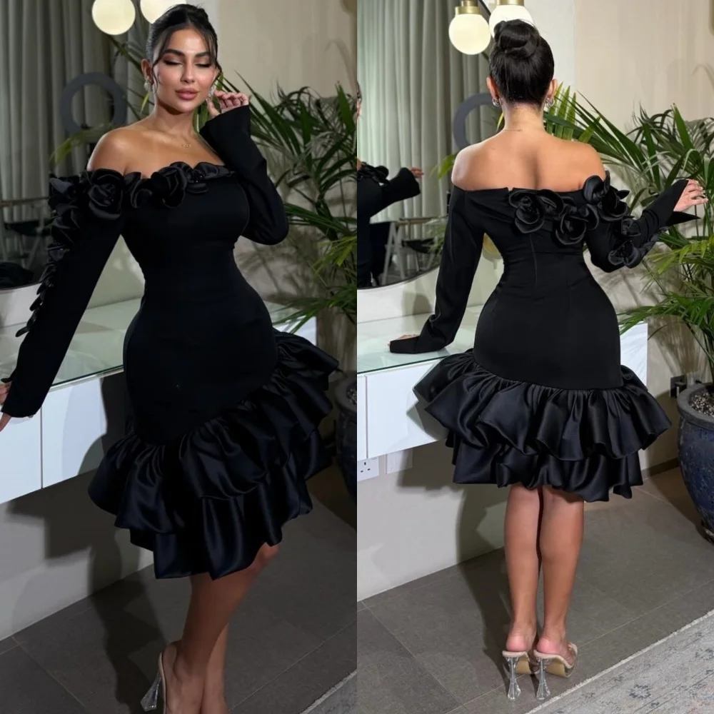 Customized Chinese Style Velour Pleat Ruched Column Off-the-shoulder Knee Length Dresses Bespoke Occasion Evening Fashion