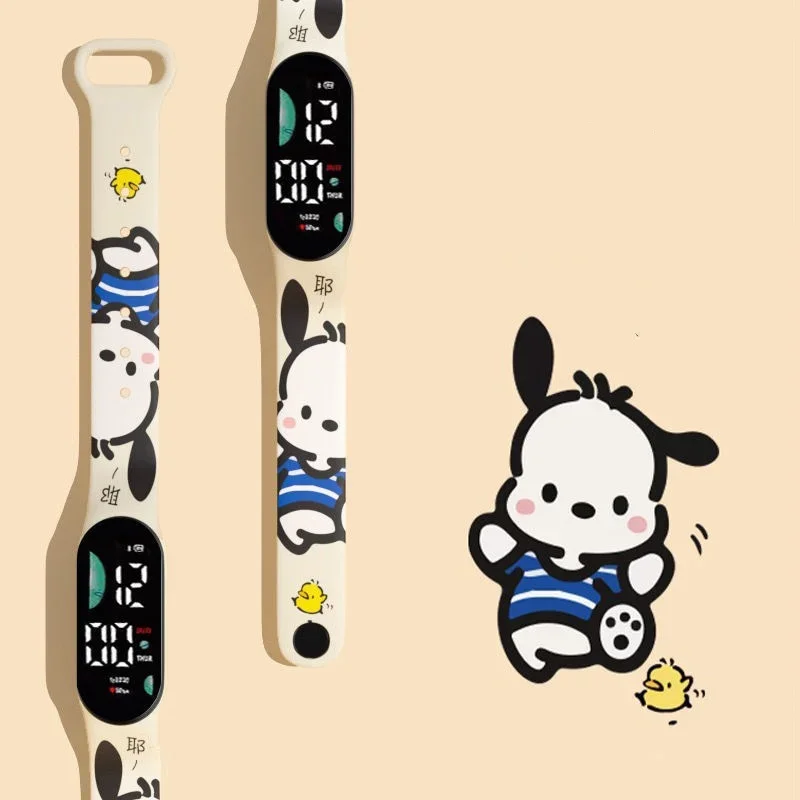 Cinnamoroll  Kuromi Cartoon Children's Watches Pochaco Electronic Watch Smart Bracelet Black Rice Anime Character Student Watch