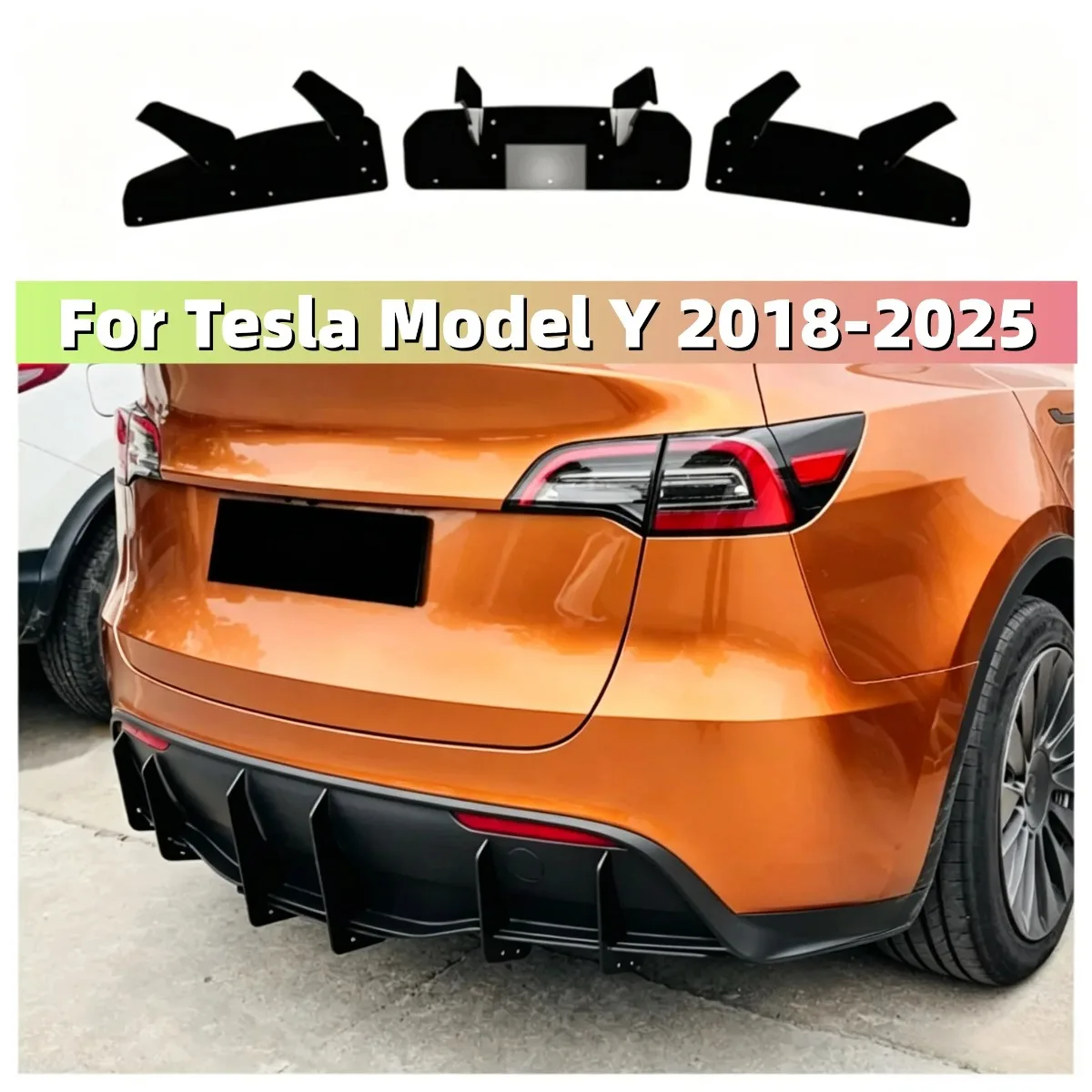 Glossy Black ABS Trim Part For Tesla Model Y 2018-2025 Car Rear Bumper Lip Tail Spoiler Wind Knife Modification Body Kits Tuning