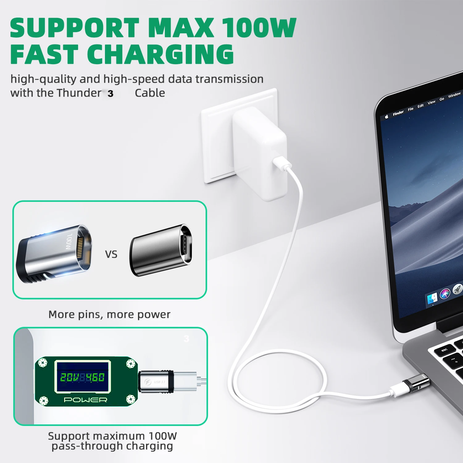 PD100W Magnetic Adapter 24Pin USB3.1 Fast Charging Data Sync Type C Magnet Converter USBC To Type-C For Macbook Pro 마그네틱 젠더