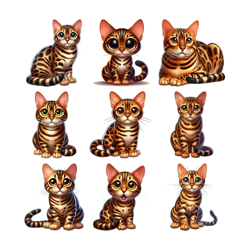 Cute Bengal cat Iron On Patches DTF transfers ready to press Children's clothing Heat Transfer On Clothes patches for clothing