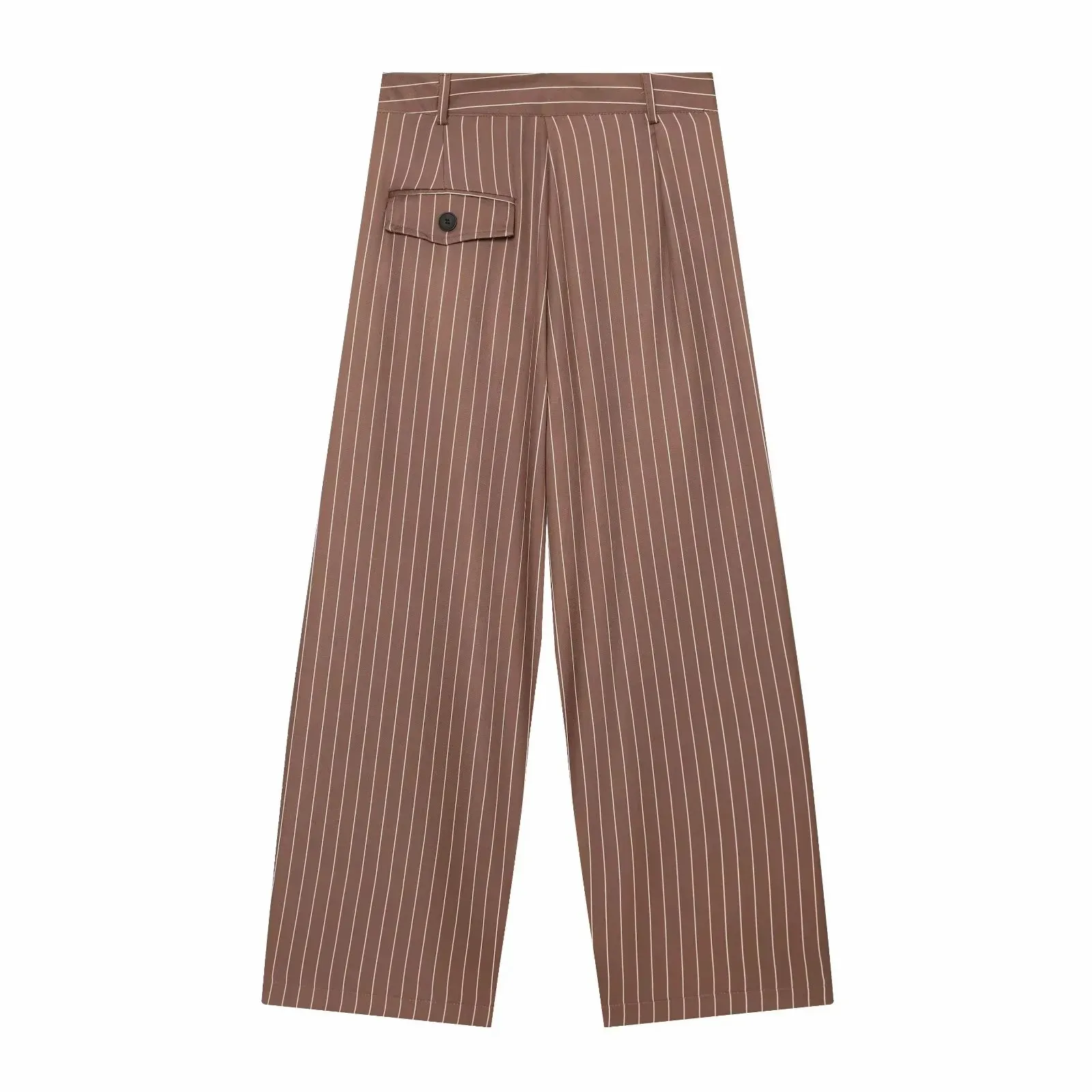 Damen High-Waist Weite Hosen Lässige Gestreifte Doppelknopf Elegante Loose-Fit Hosen – Detail 8