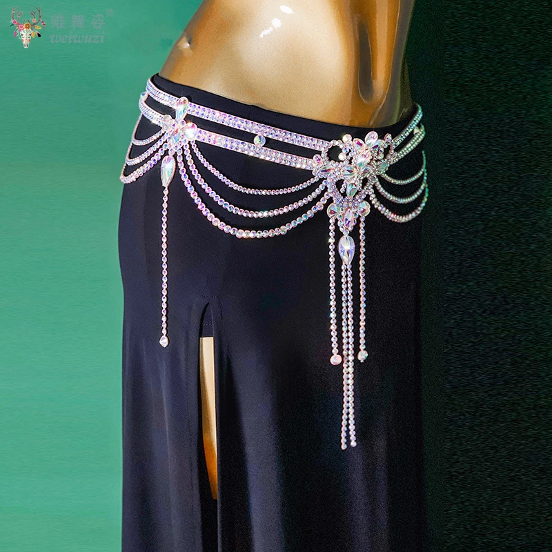BellyDance Waist Chain for Women's Senior AB Stones Professional Belt Dancer Body Chain Oriental Dancing Competition Accessories