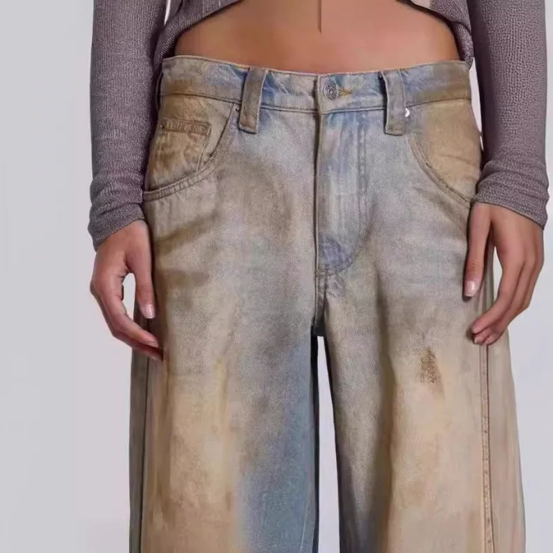Jaded london 25SS beach pants men's and women's dirty dyed blue faded old straight jeans shorts mid-rise jeans