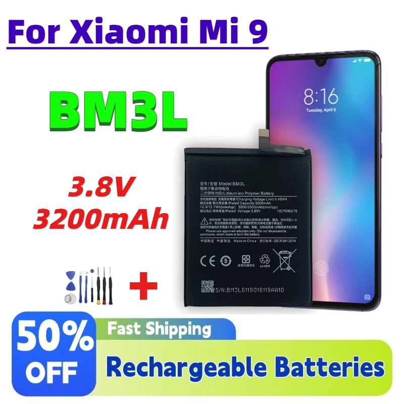 

BM3L 3.8V 3200mAh High Quality Replacement Battery for Xiaomi Mi 9 Mobile Phone With Tools