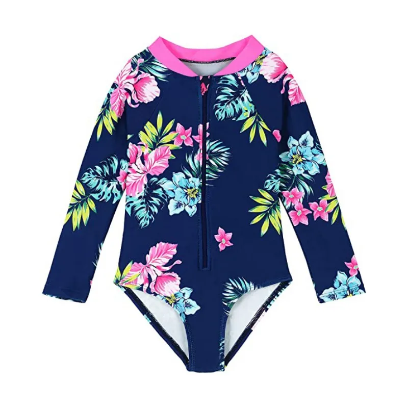 Children's Swimsuits Girls Long Sleeves Fish Scale One-piece Swimwear Kids Fashion Bathing Suit Quick Dry Surfing Beachwear 2-8Y