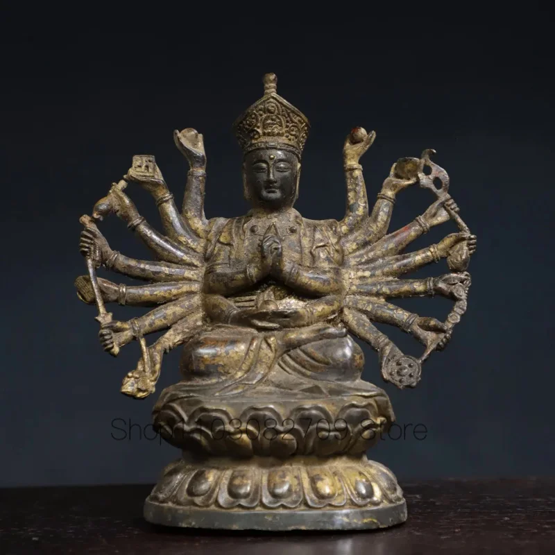 

18cm Nepalese Tibetan pure copper clay gold gold depiction of the mother statue