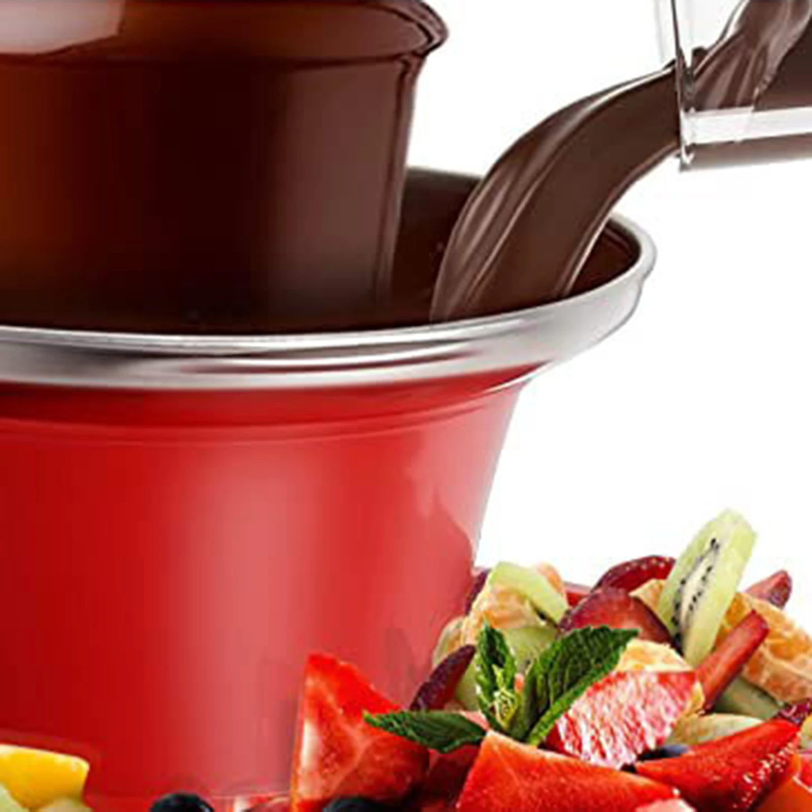 Chocolate Fountain Fondue Maker 3 Stage EU Power Adapter Practical Easily Install Sturdy with Removal Serving Tray 200G Capacity