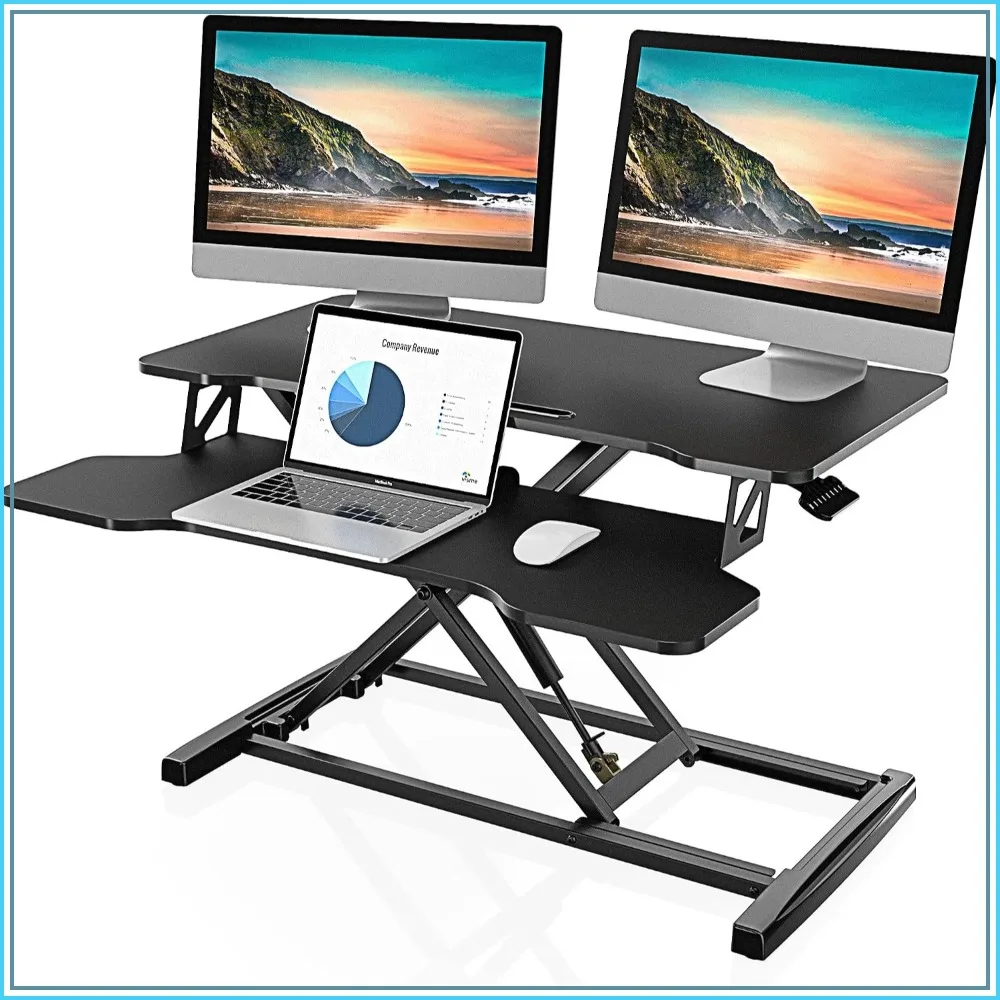 Height Adjustable Standing Desk 32" Wide Sit to Stand Converter for Dual Monitor Riser
