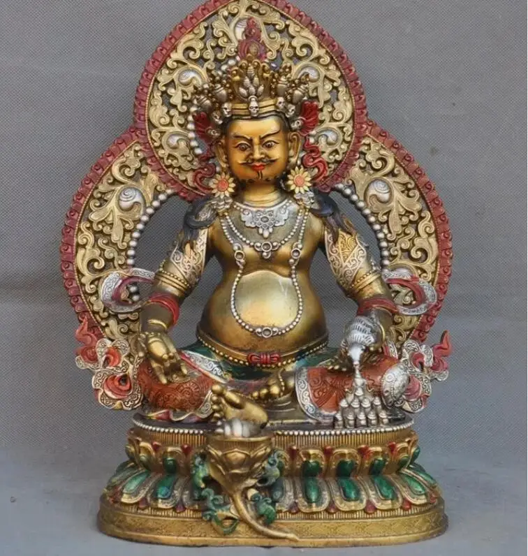 Tibet temple bronze Paint Gilt Yellow Jambhala Mammon God Wealth Buddha Statue