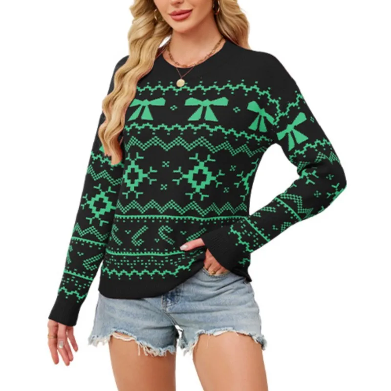 Snowflake & Festive Design Casual Knitted Red Top Warm for Holiday Outfits & Daily Wear 2025 Winter Women's Christmas Sweater