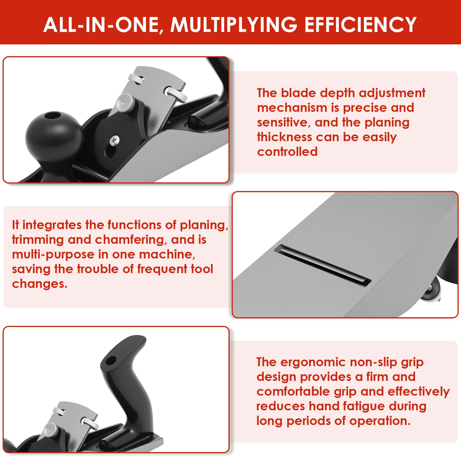 Carbon Steel Wood Planer Accurate Adjustment Hand Planer Precision Edging Mini Trimming Plane Labor Saving for Smoothing