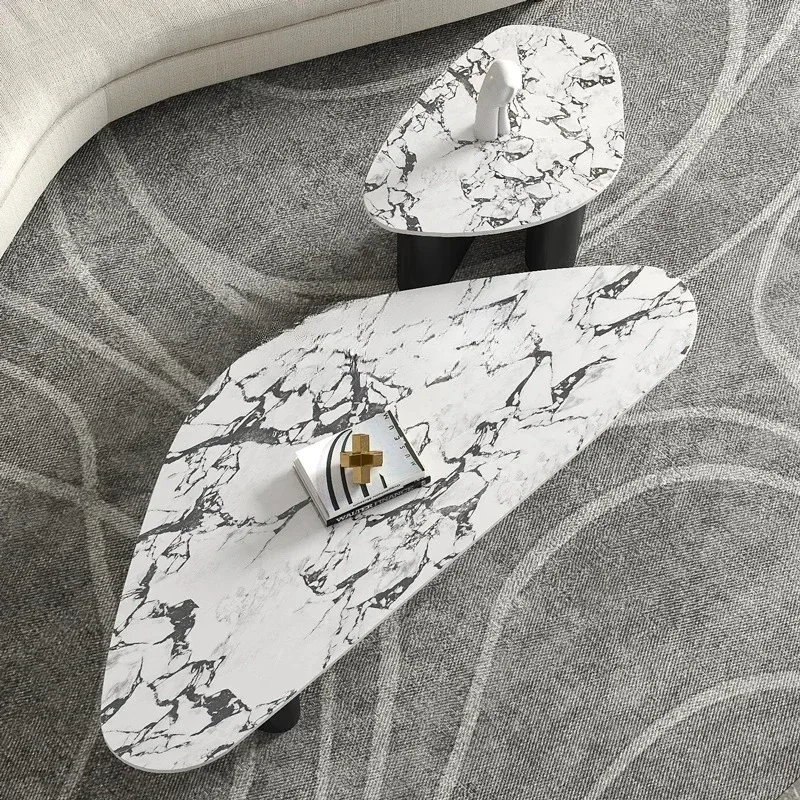 Rock-board tea table combination light luxury cream style French side table Italian minimalist small apartment tea table