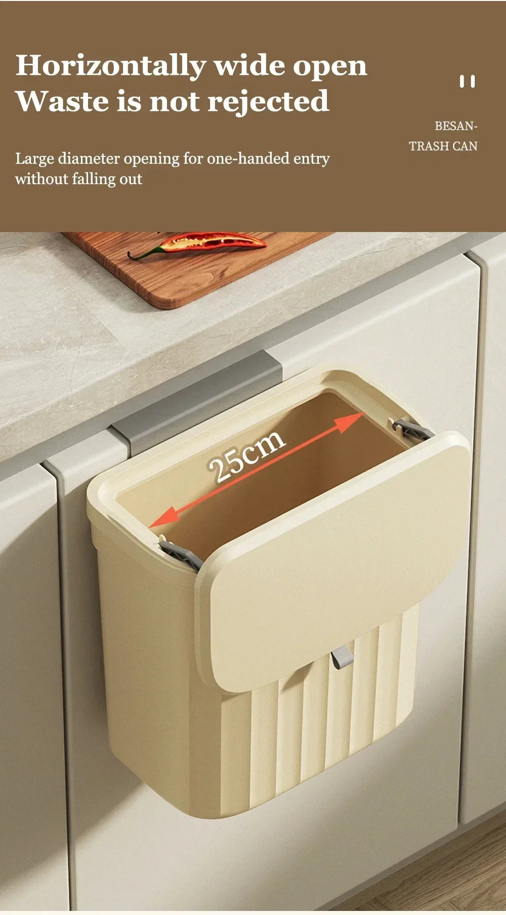 12L Küchen-Mülleimer, Wandmontage, hängender Mülleimer mit Deckel, Mülleimer für Schrank unter der Spüle, Abfallmüll, Kompostbehälter, Müll – Detail 5