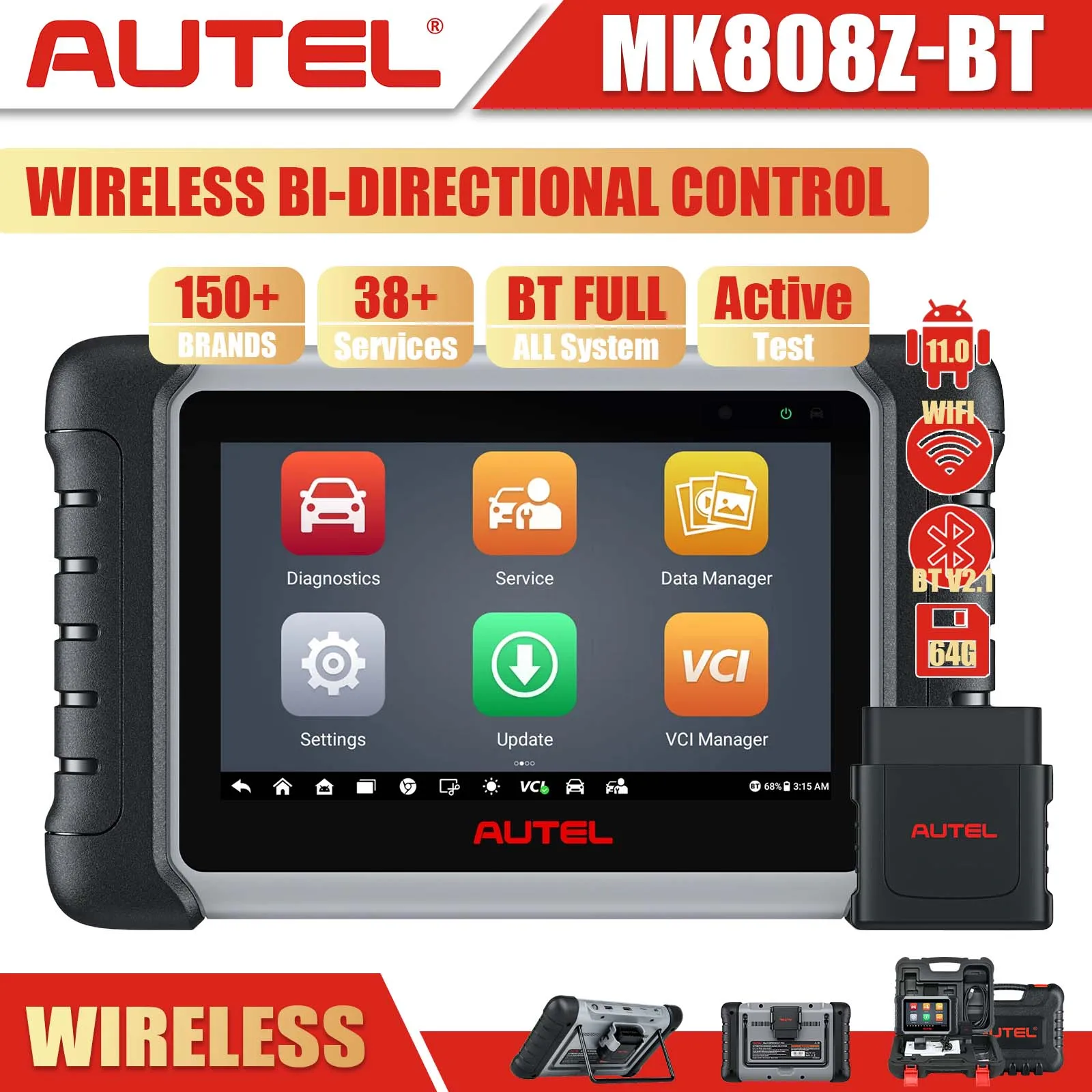 

Автосканер Autel MaxiCOM MK808Z-BT с беспроводным подключением OBD2, двунаправленным управлением VCI, Bluetooth, диагностический инструмент для автомобилей, аналог MK808S MX808S