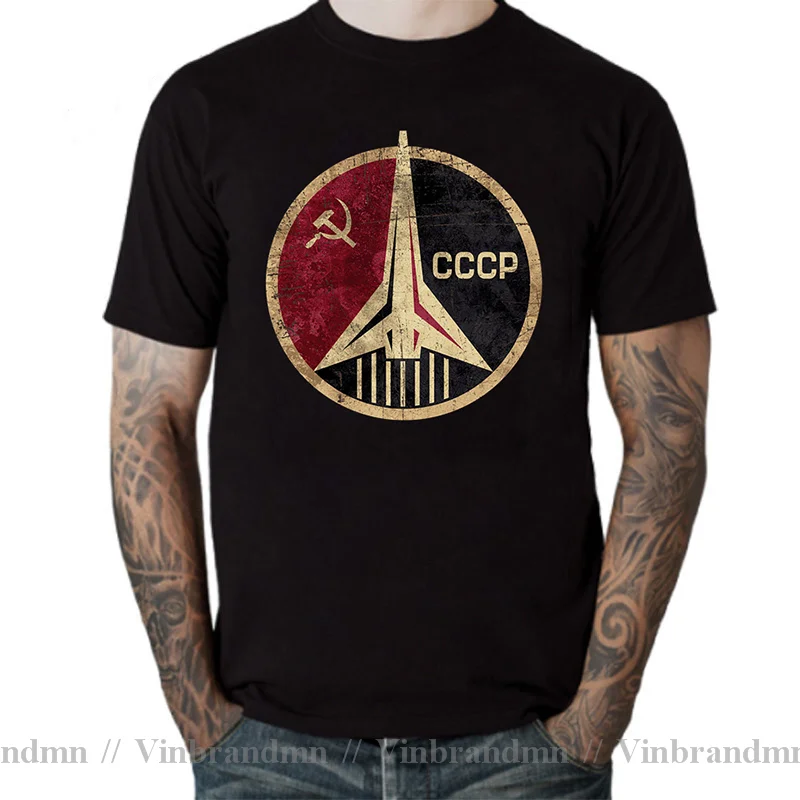 CCCP Rocket Luna Sputnik T-Shirts CCCP Boctok T Shirts men USSR Soviet Union Satelite Space Program T-shirt KGB Moscow Tee shirt