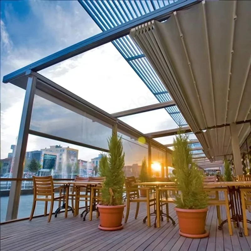 Customizable Size Luxury Outdoor Sunproof Waterproof Windproof Retractable Folding Roof Pergola Aluminum Alloy PVC Motorized