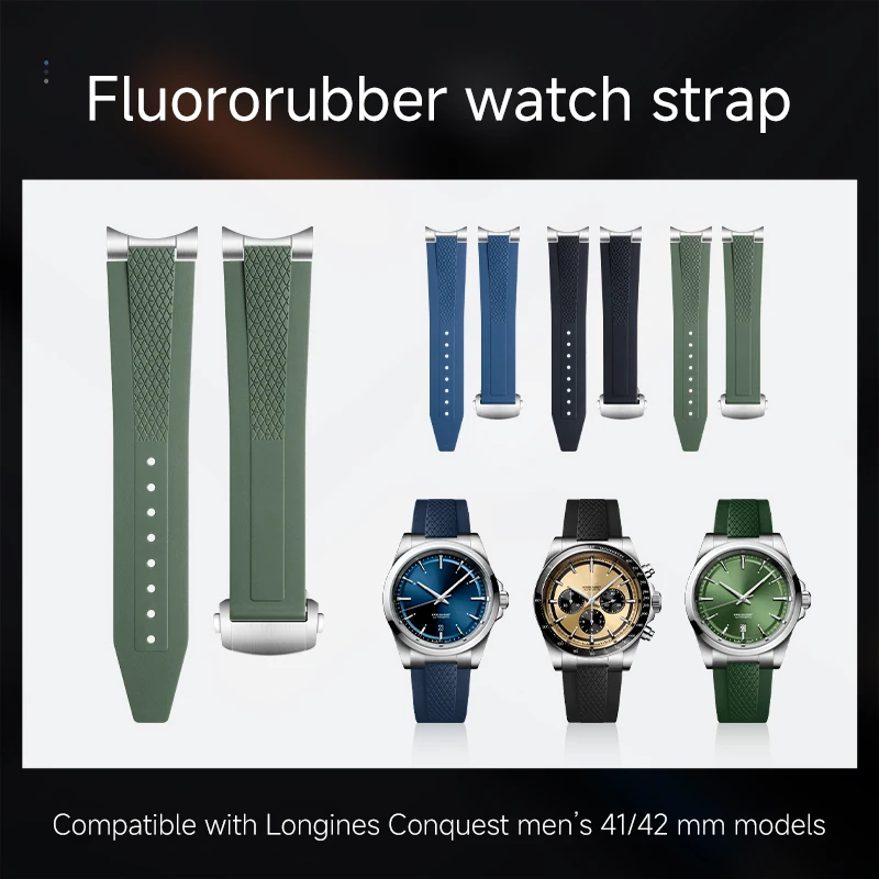 Suitable for Longines Kangkas Yuedong series fluororubber watch with GMT Panda three eye head L3.830/835