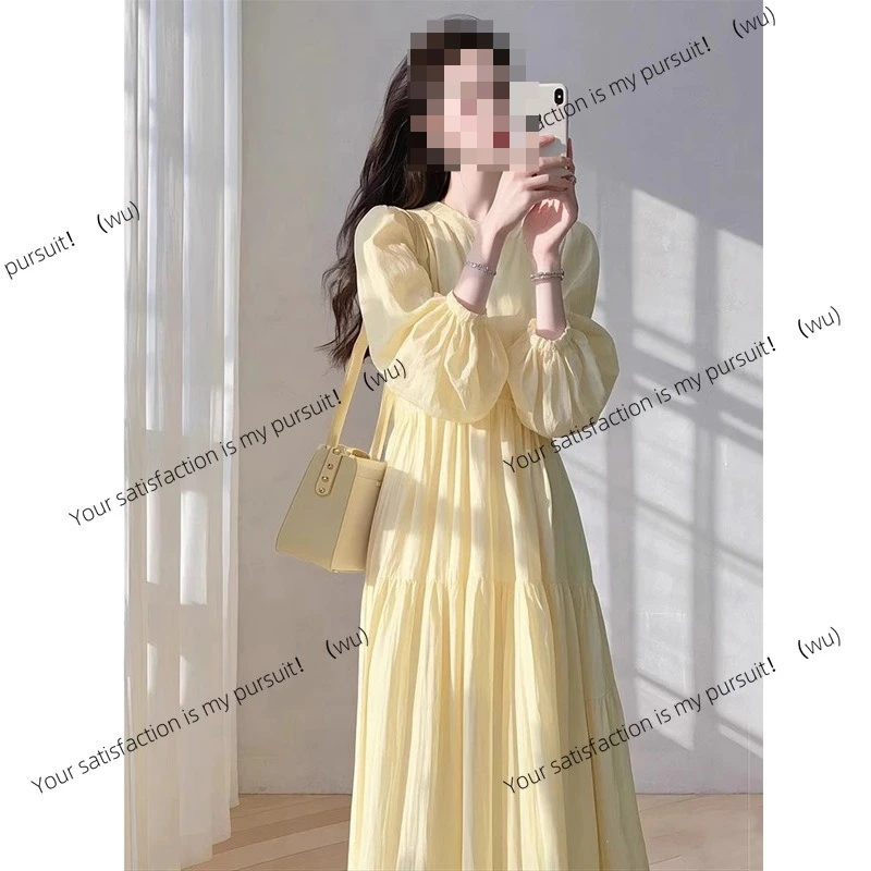 

Super good-looking yellow loose and thin dress female French vacation style fairy temperament long dress