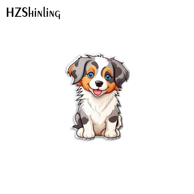 2023 New Grey Australian Shepherd Puppy Acrylic Lapel Pin Labrador Rottweiler Epoxy Butterfly Clasp Pin Handmade Resin Brooch