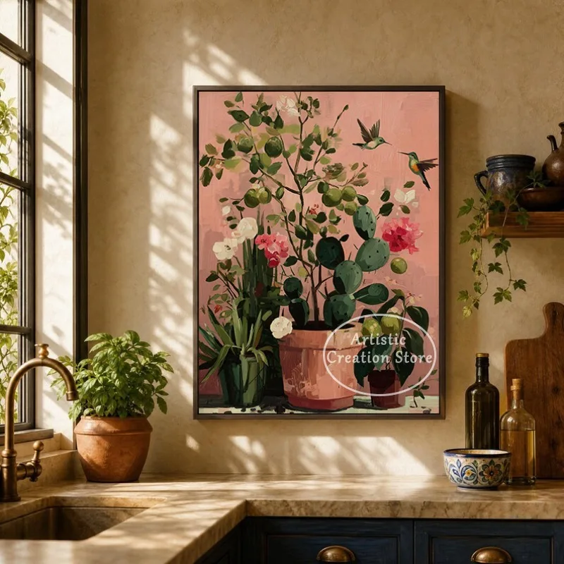 Vintage Mexico Folk Art Cactus Hummingbird Botanical Garden Virgen De Guadalupe Poster Canvas Painting Wall Pictures Home Decor