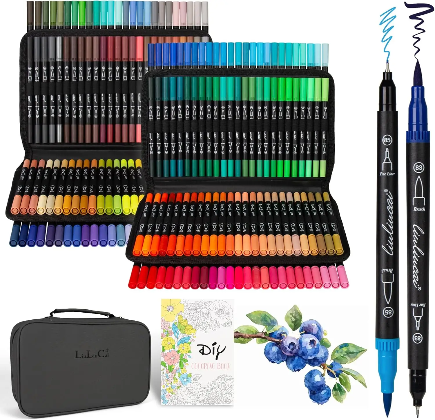 

200 Colors Dual Tip Markers Set, Fine & Brush Tips for Adult Coloring, Drawing, Calligraphy - No Bleeding