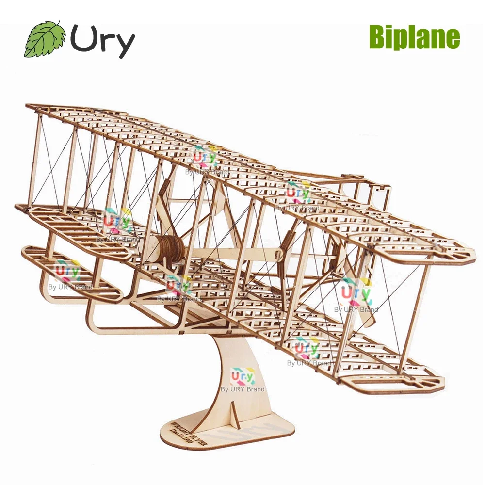 Ury 3D Wooden Puzzle Retro Biplane Glider Plane Model Kit Toys Handmade Set Home Desktop Decoration Christmas Gift for Kids