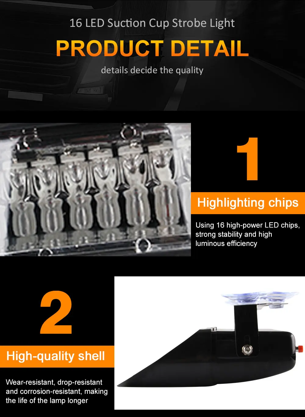 1x Car truck flash lamp emergency warning lamp 16 LEDs Warning Lights Day Running Flash Police Alarm Lamps Multi Blinking Modes