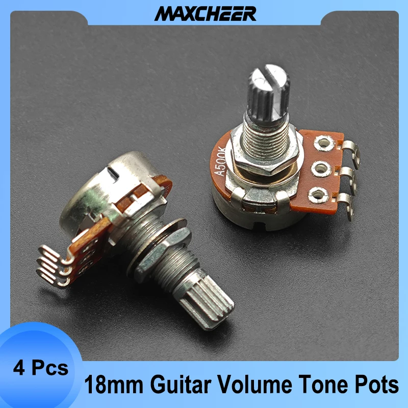 4Pcs 18mm Shaft A250 B250 A500K B500K Base Guitar Switch Knob Control Pot Potentiometer Volume Potentiometers Guitar Part