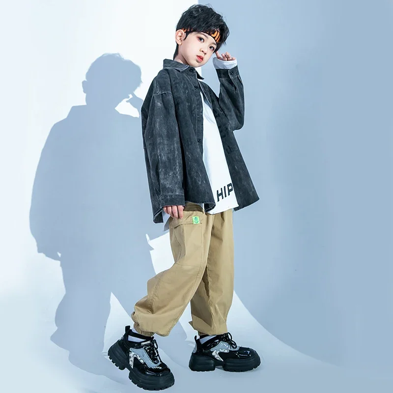 Hip Hop Mädchen Schwarz Graffiti Shir Khaki Hosen Kinder Bluse Jungen Street Dance Cargo Jogger Jazz Kleidung Sets Kinder Streetwear