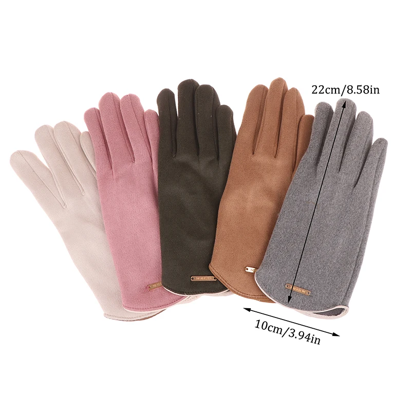 Women Touch Screen Gloves Fashion Mittens Autumn Winter Warm Thin Cashmere Solid Cycling Drive Suede Fabric Elegant Windproof