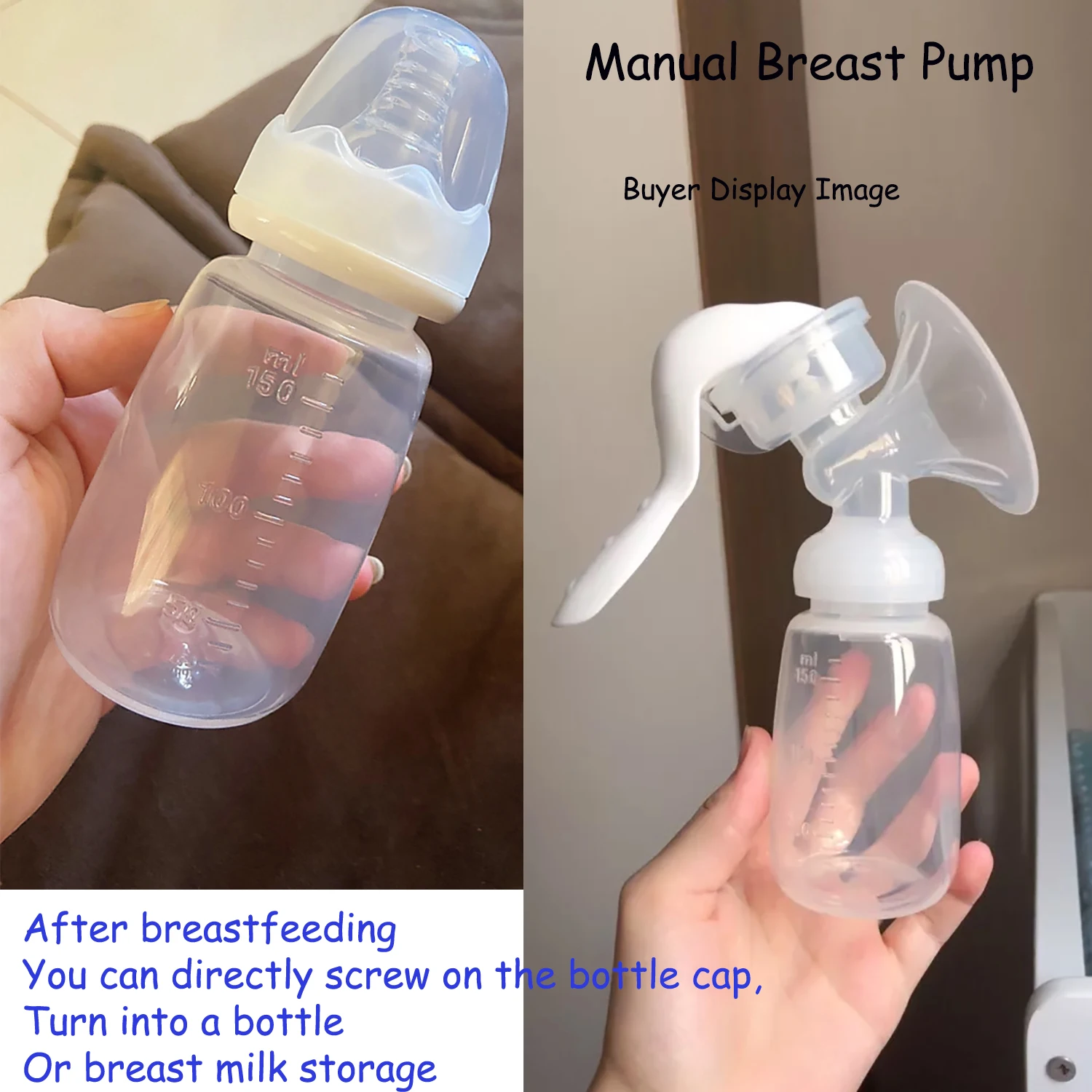 Manual breast pump, newborn milk bottle, breast milk storage bottle, preferably made of PP material, BPA free