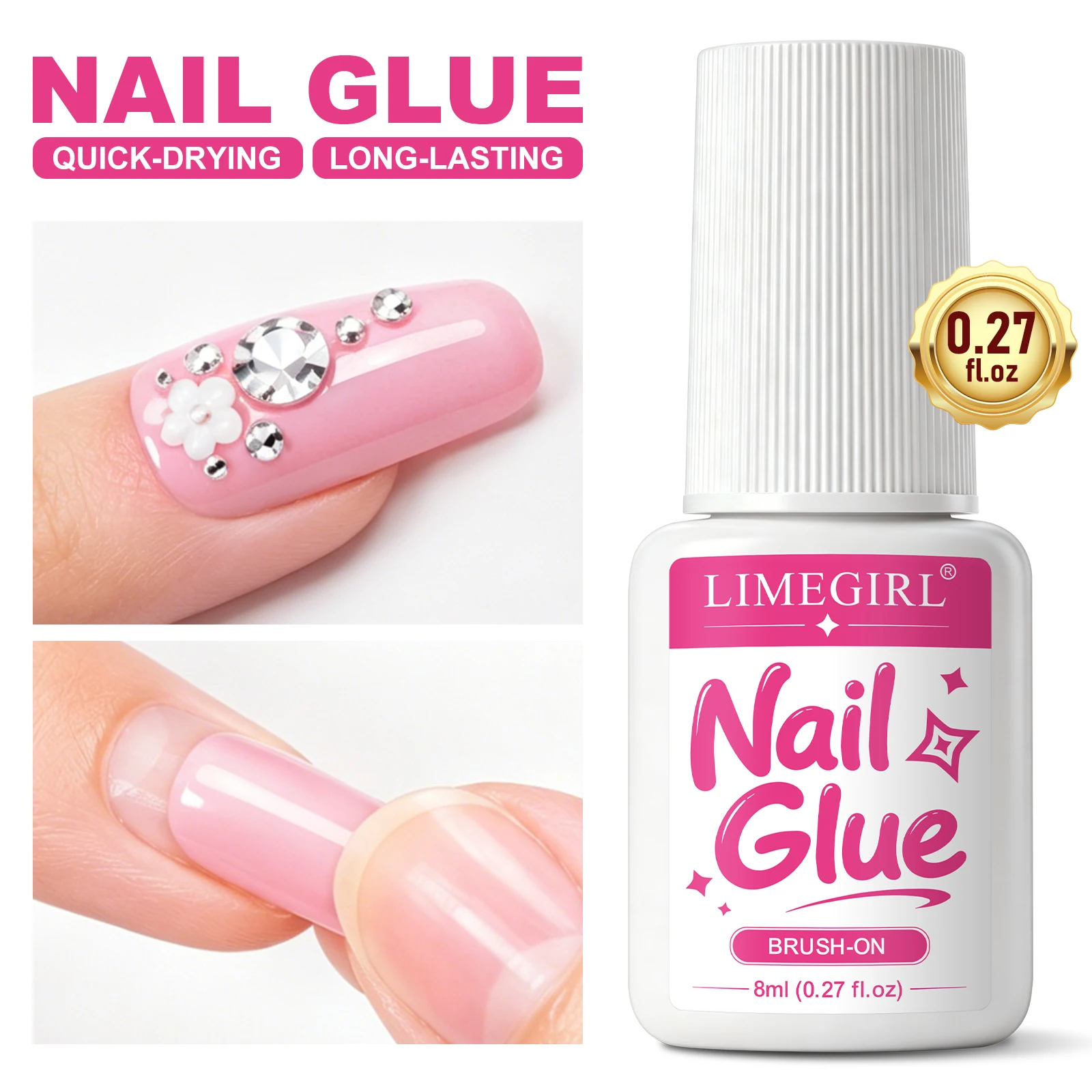 LIMEGIRL 8ml Strong Nail Glue Quick Drying Broken Nail Repair Brush-on Nails Adhesive No Need UV LED Acrylic Tips Bond Glue