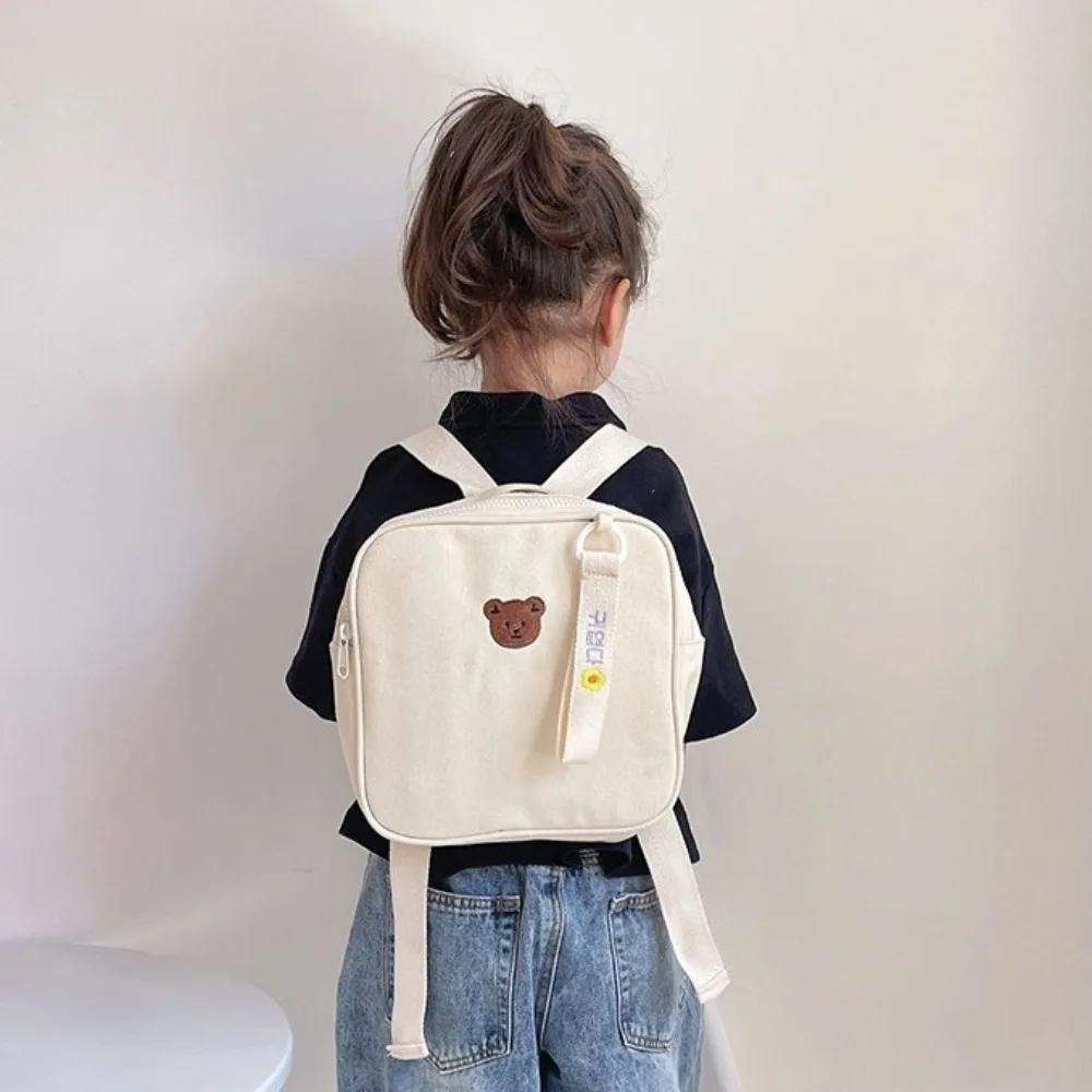 

Cute Bear Cartoon Backpack Square Canvas Children School Bag Korean Style Lightweight Cute Shoulder Bag Kids Pack