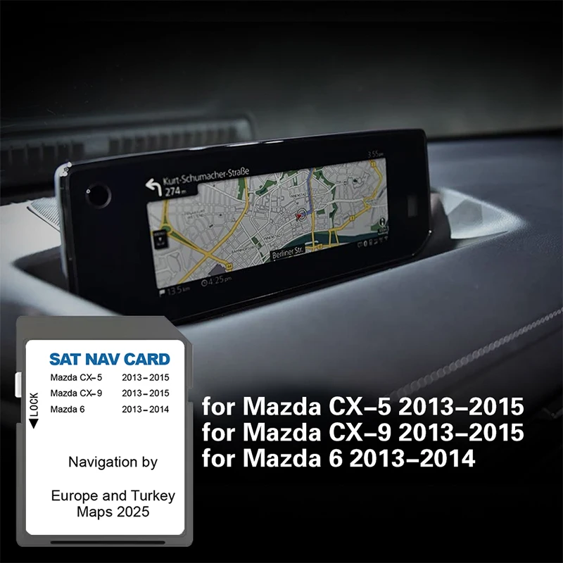 SD Navi Card Europe UK Turkey Map for Mazda 6 CX5 CX9 Car 2025 Navigation 8GB Sat Nav Accessories