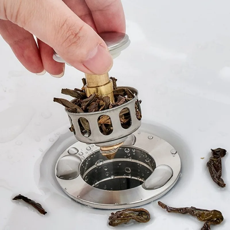 Basin Drains Universal Metal Filter Valve Pop-up Drainer Waste Stopper Bathtub Strainer Plug Hair Catchers Bathroom Accessories image 4
