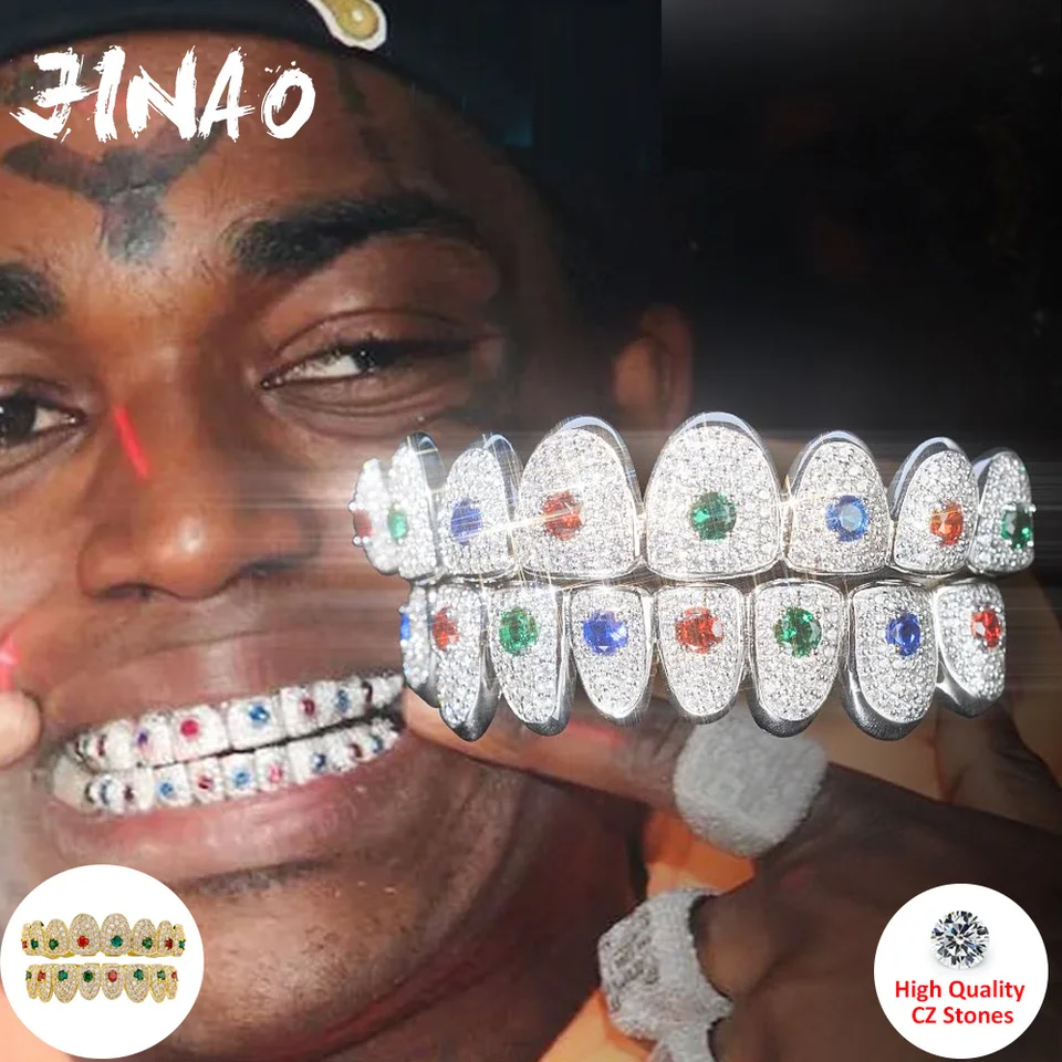 JINAOHip Hop Full Iced Out Colorful CZ stone Rainbow Grillz 8