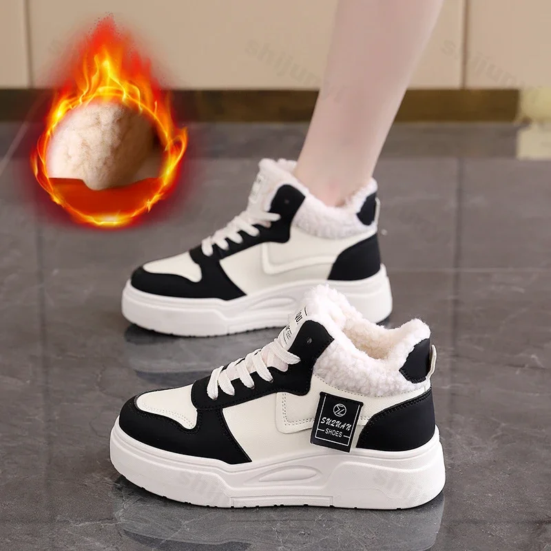 

Winter Sport Boots Women's Sneakers Plus Velvet Cotton Shoes New Lace Up Platform Shoes for Women Casual High Top Sneakers