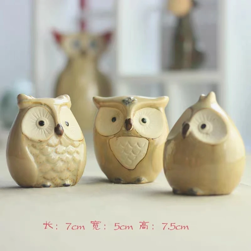 Animal Crafts 3pcs/set Owl Desk Ornament Outdoor Garden Decoration Living Room Owls pair Christmas present Home Decor Modern