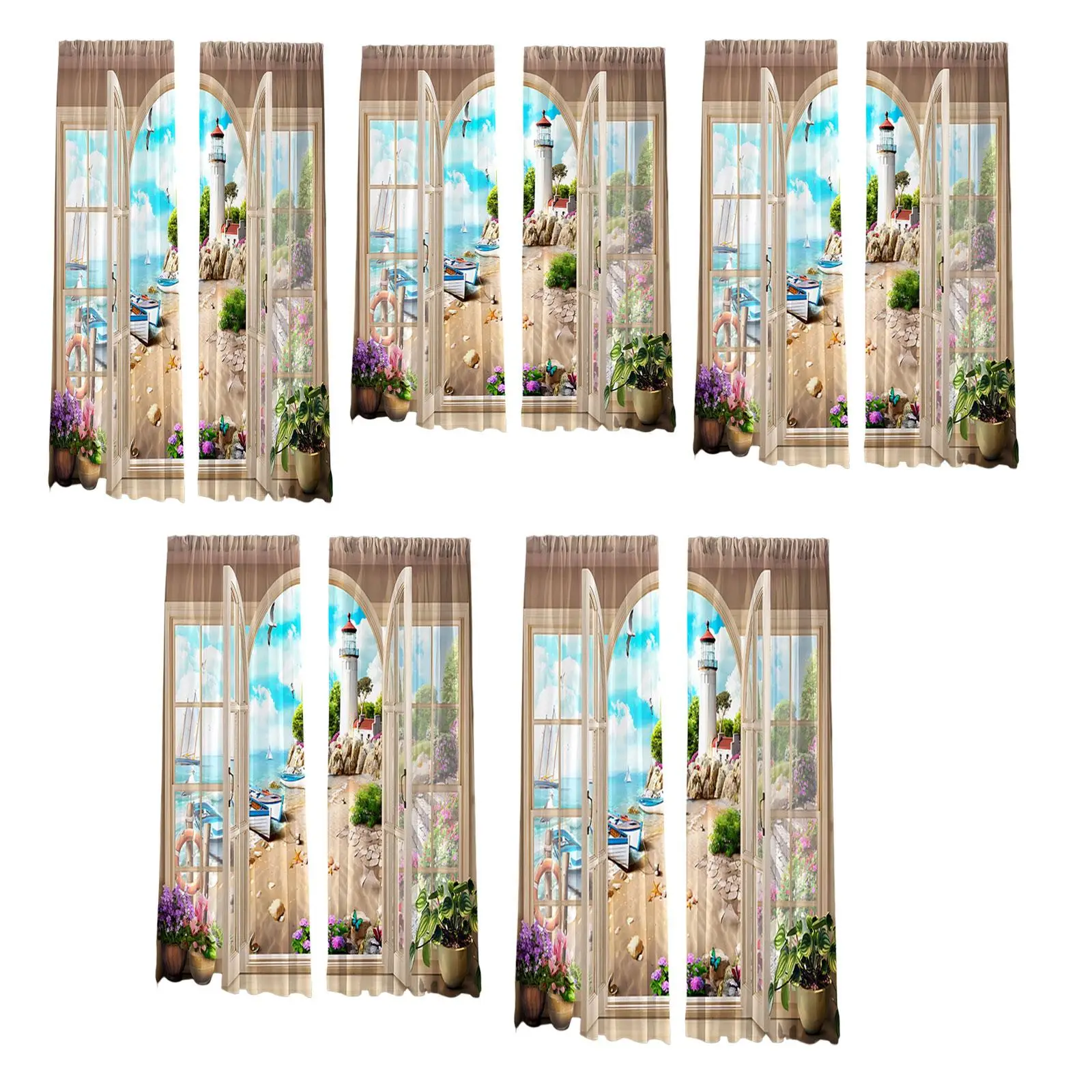 

Beach Scenery Digital Print Blackout Curtain Polyester Fiber