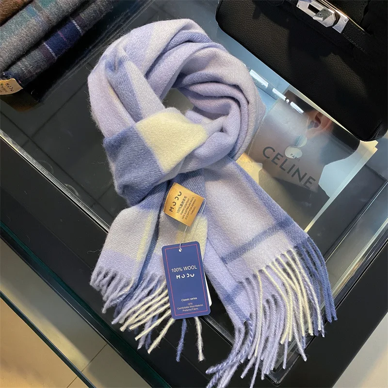 

100% Wool Women Scarf Autumn Winter Vintage Preppy Style Plaid Men Scarves Pashmina Femme Foulard Bufanda Shawl Unisex